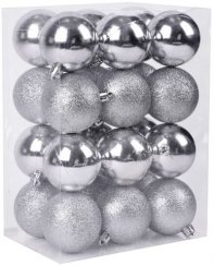 MagicHome karácsonyi labdák, 24 db, ezüst, mix, karácsonyfához, 6 cm