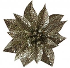 Flower MagicHome Weihnachts-Glitzer-Weihnachtsstern, mit Stecknadel, Champagner, Blütengröße: 9 cm, Blütenlänge: 8 cm, 6 Stk