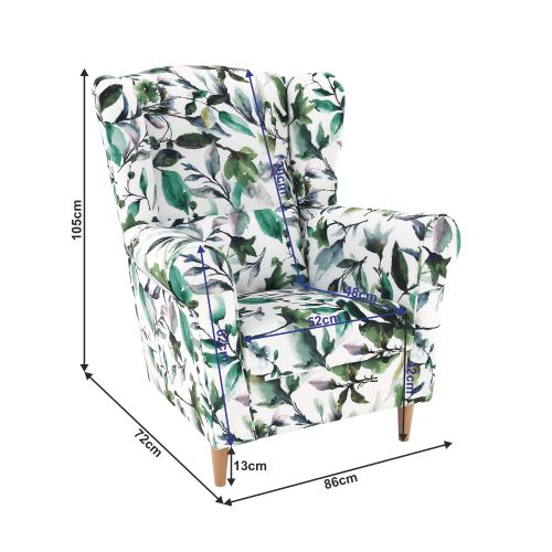 Fotelj, blago z vzorcem zelenega listja, CHARLOT