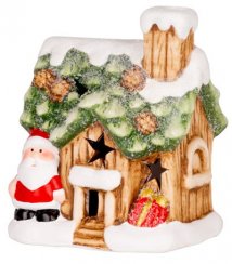MagicHome karácsonyi dekoráció, Mikulás háza, LED, terrakotta, 10x8,3x12,2 cm