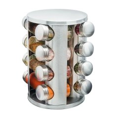 Przyprawy w stojaku FAVARO, stojak obrotowy + 16 przypraw, zestaw srebrny