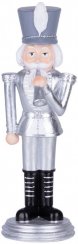 MagicHome Dekoracja świąteczna Dziadek do orzechów z trąbką, srebrna, żywica poliestrowa, 20x20x30 cm