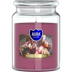 AURA gyertyák, üvegben, forralt bor illatú, 100 óra, 500 g