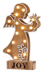 MagicHome Woodeco karácsonyi dekoráció, Angyal, 14 LED, 19x33 cm