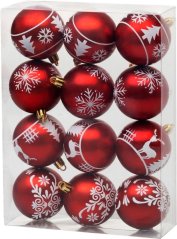 Gule MagicHome Vianoce, 12 ks, 6 cm, červené s bielym ornamentom, na vianočný stromček (akce)