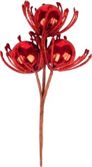 Vetvička MagicHome Vianoce, s guľami, červená, 22 cm