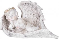 MagicHome Dekoration, Engel in Flügeln, Polyresin, für das Grab, Solar, 24,5x12,5x14,5 cm