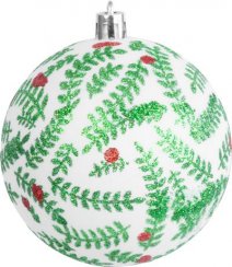 MagicHome božićne kuglice, 6 kom, bijele s svjetlucavim ornamentom, mat, s ukrasom, za božićno drvce, 8 cm