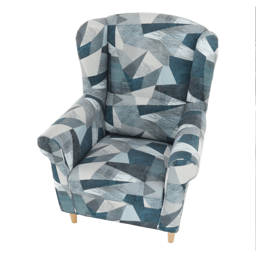 Fotel, tkanina szaro-niebieski wzór, CHARLOT