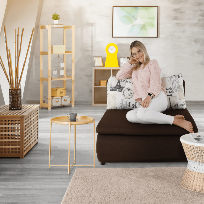 Rozkladacie kreslo, hnedá/vzor, KENY NEW