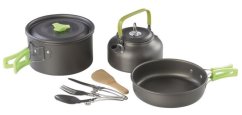 Set de ustensile pentru drumeții /pot1,2l; tigaie; ceainic0,7l; tacâmuri/