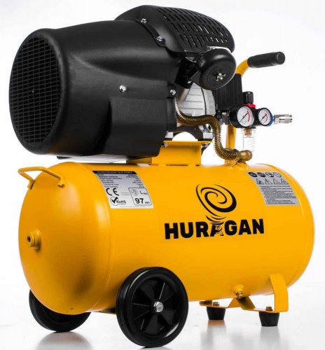 Kompresor oleju 2-tłokowy 2,2 kW, 440 l/min, 230 V, zbiornik powietrza 50 litrów, HURAGAN
