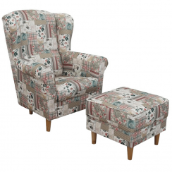 Fotel z fotelem ze stołkiem, tkanina patchworkowa Viorica 1, ASTRID