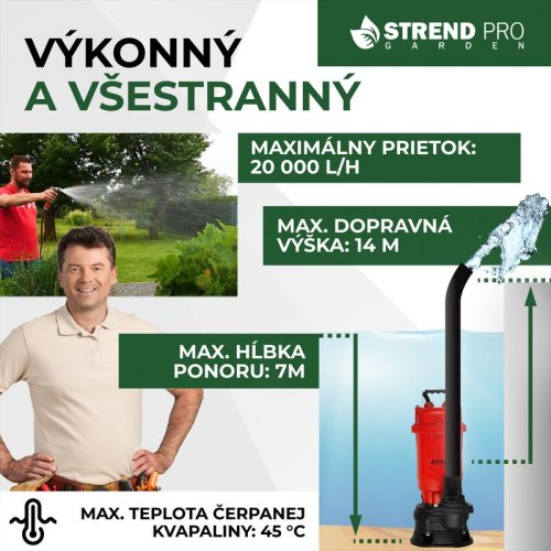 Pompa Strend Pro Garden, 900W, 20000 l/h, kabel 10 m, do osadu, z nożem, do szamba-OFERTA SPECJALNA