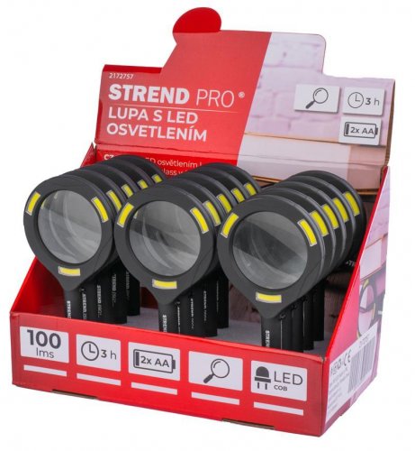 Strend Pro Lampe, mit Lupe, 100 lm, 113x242x22 mm, 2xAA, Verkaufsverpackung 15 Stück, Lupe