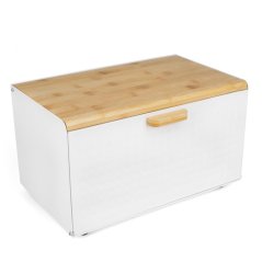Cutie pentru pâine din oțel inoxidabil 35,5 x 21,5 x 21 cm, albă/bambus