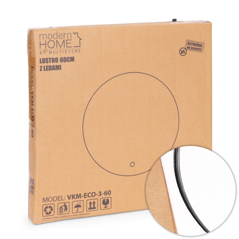LED zrkadlo do kúpeľne okrúhle nástenné 60 cm 3 farby dotykový spínač ModernHome (akce)