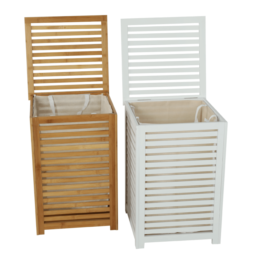 Wäschekorb, lackierter Bambus/weiß/beige, BASKET