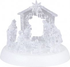MagicHome Weihnachtsdekoration, Krippe, 7x LED, 3xAAA, Acryl, 19,5x14x17,5 cm