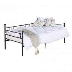 Sofa metalowa - pojedyncze łóżko, czarna, 90x200, ROZALI