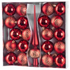 MagicHome bile de Crăciun, set, 21 buc, 6 cm, roșu, spitz, pentru brad
