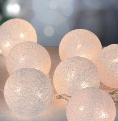 MagicHome Cotton Balls fehér lánc, 10x LED meleg fehér, PE/pamut, 2xAA, egyszerű világítás, világítás, L-1,35 m
