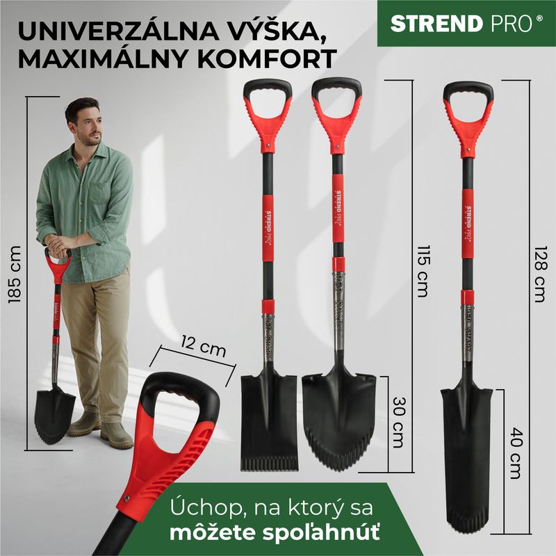 Ásó Strend Pro Premium RedShark, egyenes, üvegszálas nyéllel, D 1150 mm