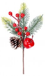 Větvička MagicHome Vánoce, s jablíčkem a bobulkami, 23 cm