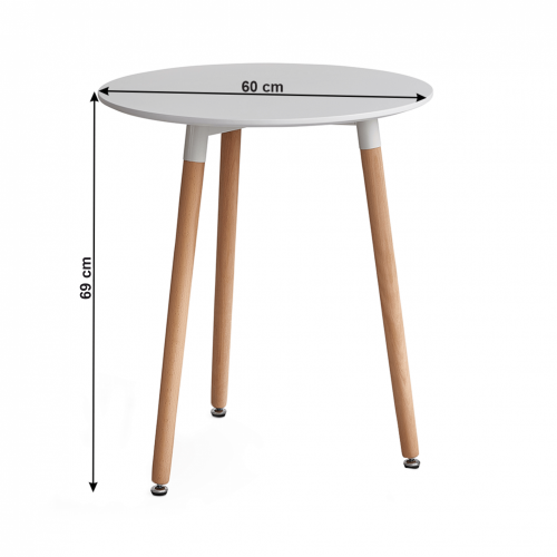 Jedálenský stôl, biela/buk, priemer 60 cm, ELCAN