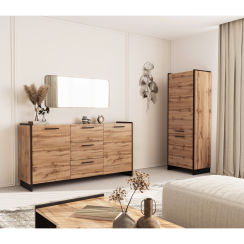 Polica, hrast Wotan/črna, AMONI 2D