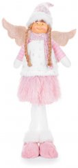 Figura MagicHome Karácsony, Angyal rózsaszín szoknyával, szövet, rózsaszín-fehér, 29x13x59 cm