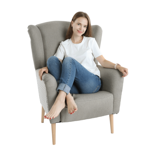 Dizajnerski fotelj, blago, cappuccino/vzorec, BELEK