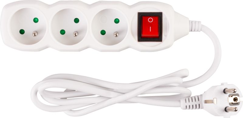 Kábel DG-F803BK L-1,5 m, hosszabbító, fehér, 3x aljzat + kapcsoló