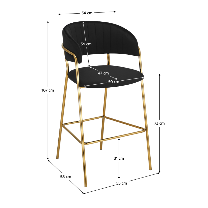 Designer-Barhocker, schwarzer Samtstoff/Gold-Chrom-Gold, DASMIN TYP 2
