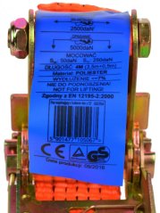 Napenjalni trak z ragljo 5000 kg, 2 kavlja, 50 mm x 4 m, GEKO