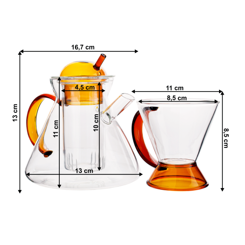 TEMPO-KONDELA KONVO, čajník se sítkem a šálkem, 500 + 180 ml, sklo