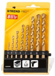 Strend Pro FD023 set svrdla, 8 komada, 3-10 mm, TiN, za zidove