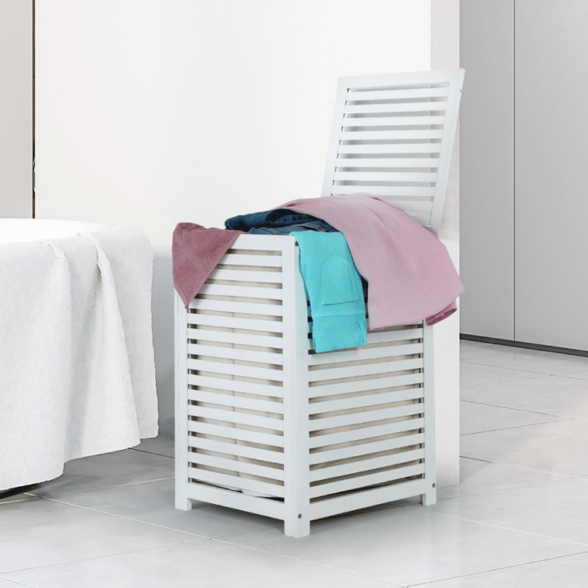 Wäschekorb, lackierter Bambus/weiß/beige, BASKET