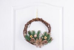 MagicHome Božični venček, naraven, viseč, 30 cm