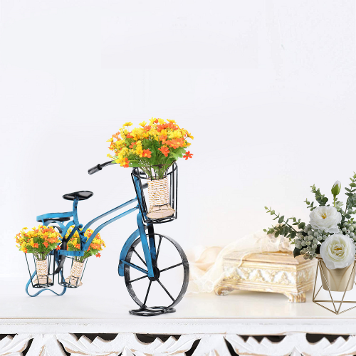 Retro-Blumentopf in Form eines Fahrrads, schwarz/blau, ALBO