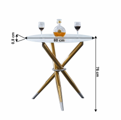 Masă de luat masa / măsuţă de cafea, alb / crom auriu, diametru 80 cm, DONIO