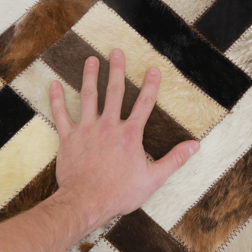 Luxusný kožený koberec, hnedá/čierna/béžová, patchwork, 140x200 , KOŽA TYP 2