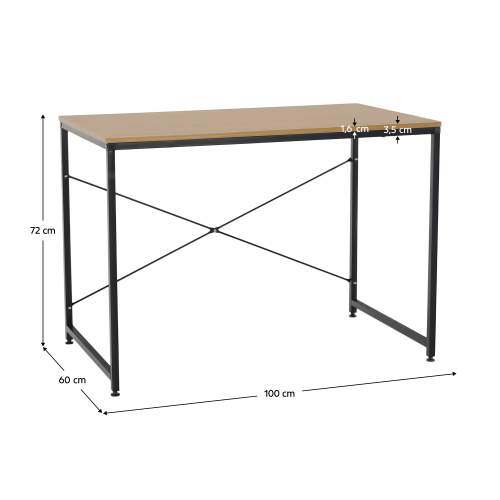 Pisalna miza, hrast/črna, 100x60 cm, MELLORA