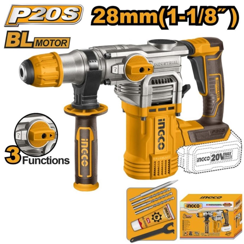 Udarni vrtalnik 5.0J CRHLI20288 INGCO AKU 20V P20S INDUSTRIAL brez baterije in polnilnika.