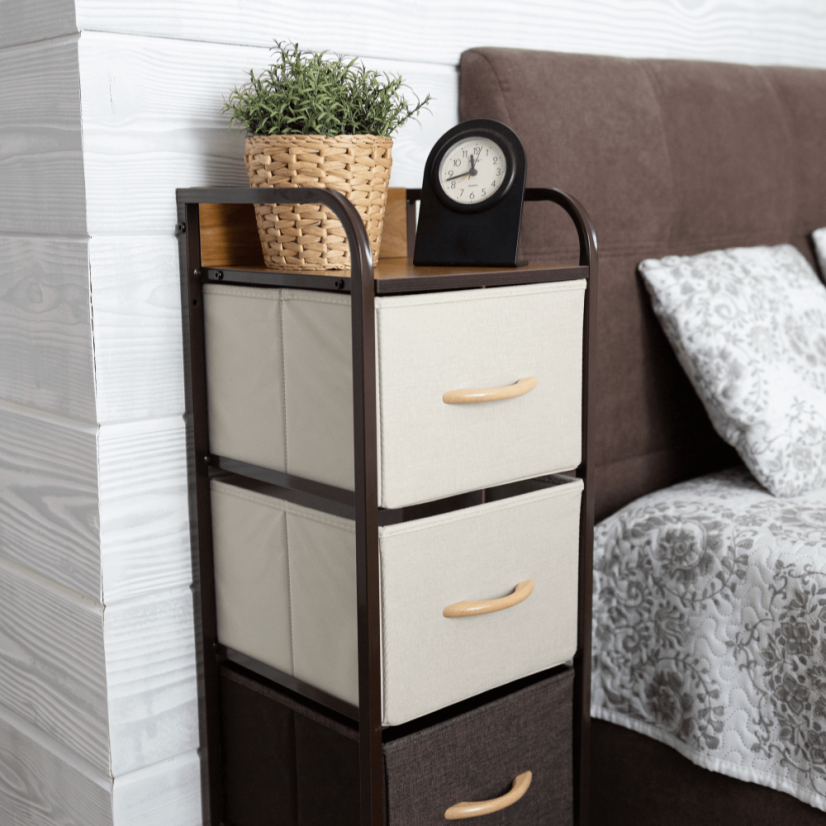 Kommode mit Stoffschubladen, beige/braun, HAZEL TYP 1