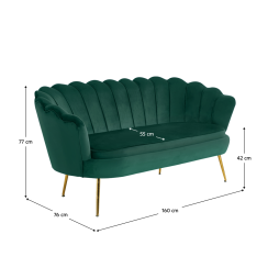 Luxus heverő, 2,5-es ülés, smaragd/arany, Art-deco, NOBLIN