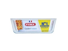 Élelmiszerdoboz téglalap alakú, 27x22x9cm, 4L, átlátszó üveg PYREX