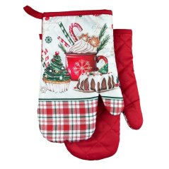 Konyhai kesztyű, 2 db/készlet, cukorka-mintás, piros kockás