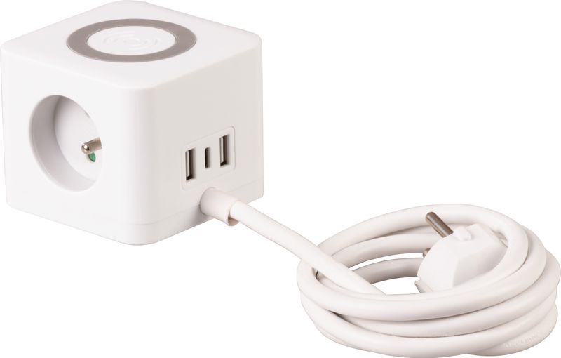 Gniazdo Strend Pro, kostka przedłużająca, USB A+C, ładowanie bezprzewodowe, 1,4 m