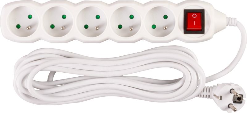 Kabel DG-F805BK L-5 m, przedłużacz, biały, 5x gniazdo + wyłącznik